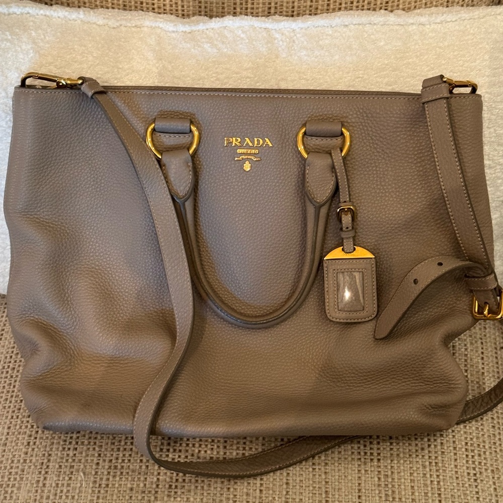 Prada Taupe Leather Shoulder Bag